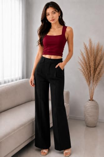 Image of ADBUCKS Women's Ribbed Square Neck Tank Top - Double Layered Ruched Vest, Slim Fit Stretch Fabric Sleeveless Top Without Chest Pad