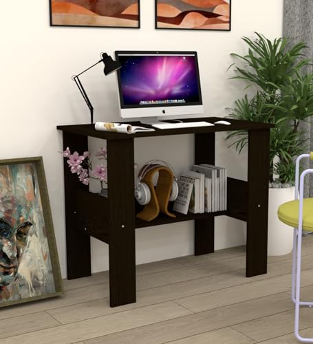 Image of SPECIALITY PANELS Modern Study Desk, Walnut Brown, Engineered Wood, 90x50x74 cm, Rectangular, with Storage Shelf