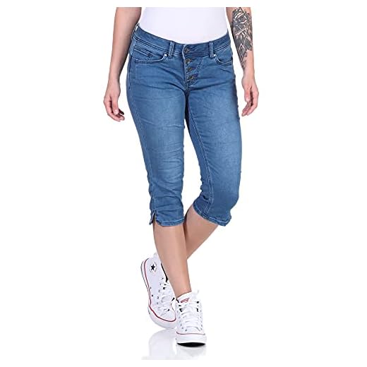BUENA VISTA Jeans byxor dam – Malibu Capri – sweat denim – middle blue – ljusare jeans blå