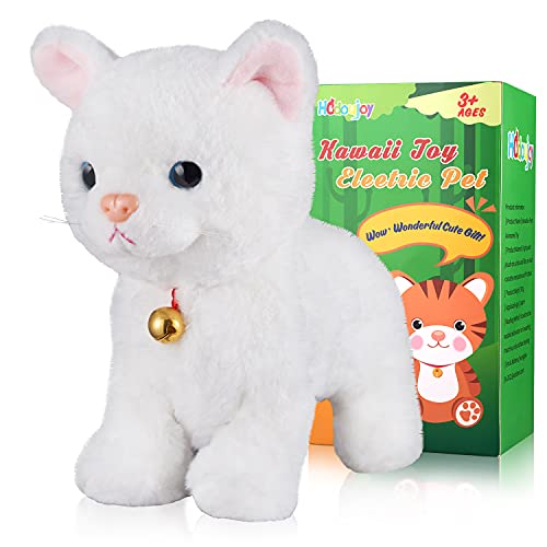 HCdoujoy White Plush Robot Cat Stuffed Animal Interactive Cat Robot Toy, Robotic Cat Barking Meow Kitten Touch Control, Animated Kitty Cat Pet, Robot Cat Kitty Toy for Girls Baby Birthday Holiday