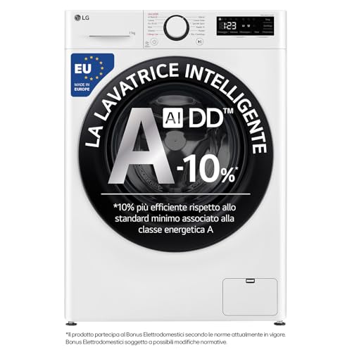 LG AI DD F4R3011NSWB Lavatrice Carica Frontale Serie R3, 11kg, 1400 giri, AIWash, Lavaggio a vapore,...