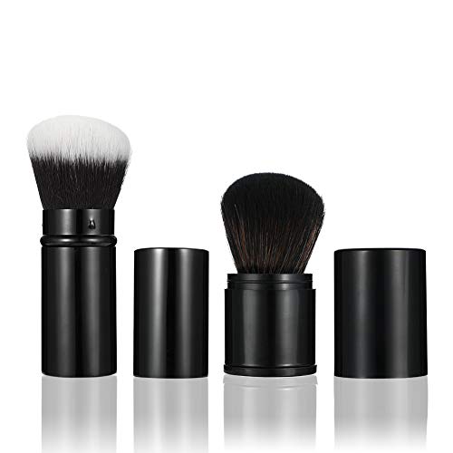lorelo 2 Pieces Retractable Kabuki Makeup Brush, Travel Powder Brush Portable Face Brush Powder Foundation Brushes with Cover