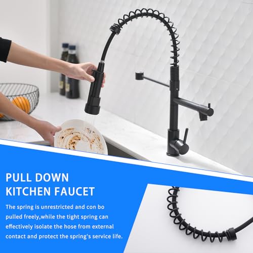 Image of AIMADI Black Kitchen Faucet with 2 Function Sprayer,Commercial Stainless Steel Single Handle Single Hole Spring Matte Black Kitchen Faucet
