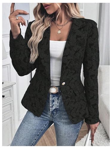 Floerns Women's Floral Jacquard Long Sleeve Blazers Open Front Work Suit Jackets3