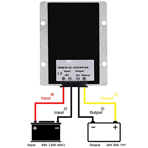 Mggi Dc Converter Voltage Reducer 36V 48V Step Down To 24V 30A 720W, Waterproof Big-Size Voltage Reducer, High-Power Dc/Dc Power Supply Module Buck Transformer, For Golf Cart, Forklifts, Car #TOP4