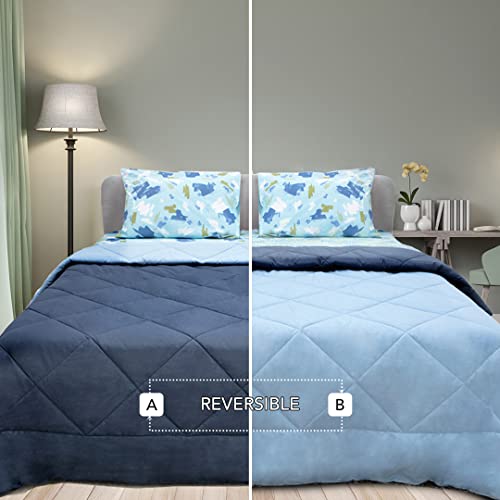 SleepX 100% Soft Mercerised Cotton Reversible Microfiber Comforter – Diamond Quilting- Single 88″X60″ – Powder Blue