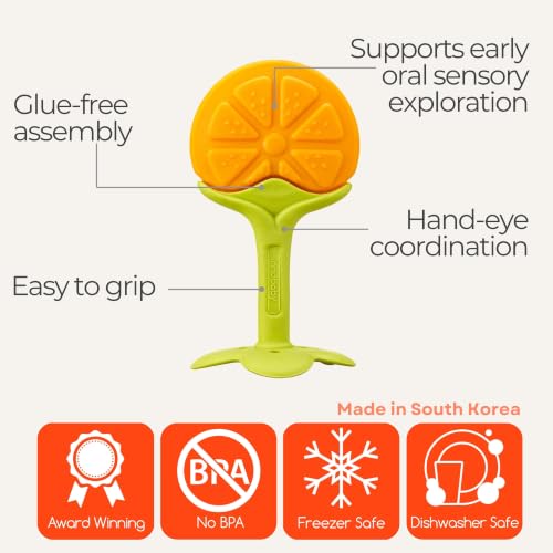 Image of Innobaby Original Teethin Smart EZ Grip Fruit Teether and Sensory Toy for Babies and Toddlers in Citrus. BPA Free Teether
