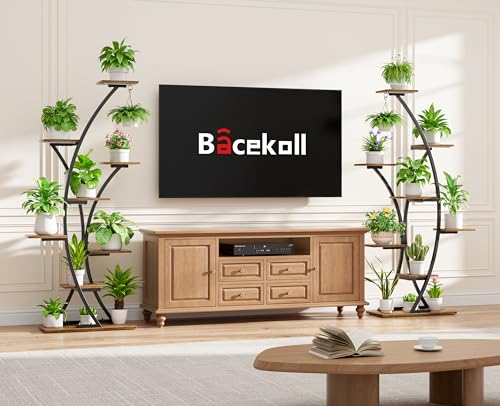Image of Plant Stand Indoor with Grow Lights: 64 inch 2 Pack Large Plant Stands, 8 Tiered Curved Plant Shelf for Indoor Plants Multiple, Tall Lighted Corner Display Stands, Flower Holder for Living Room, Patio