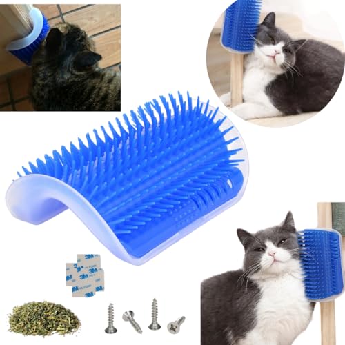 Kit 2 Escova Massageadora Tira Pelos Gato Parede Canto Catnip Coça Pet (Cinza)