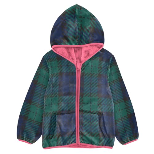 GuoChe Navy Black Green Twill Weave Buffalo Plaid Tartan Check Scotland Toddler Girl Sherpa Jacket