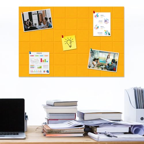 HULAVO Large Square Felt Cork Board Tiles, Self Adhesive DIY Felt Bulletin Board with 35 Pushpins for Office School Home Wall Decor Stickers Memos (Orange) — view 2