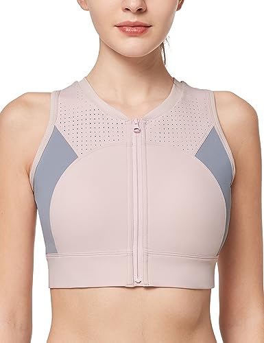 イベット スポーツブラ レディース 揺れない ハイサポート 前開き 大きいサイズ 配色 レーサーバック 一体型カップ ノンワイヤー メッシュ 吸湿速乾 ヨガ ジム トレーニング ブラトップ L ピンク