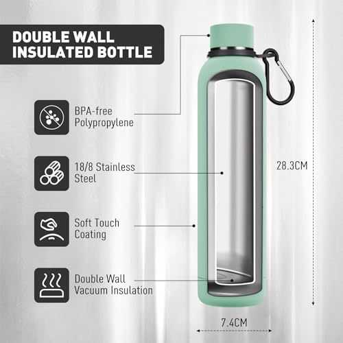 Exllena Insulated Water Bottles 750ml with Clip, Double Wall Vacuum Drinks Bottle Keeps Drinks Cold 24 Hrs/Hot 12 Hrs - Image 2