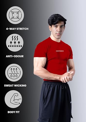 Image of COITONIC Men Compression Half Sleeves Round Neck T-Shirt for Gym and Sports Wear