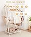 Cozivolife Bamboo Clothes Rack with Storage Shelf, Portable Garment Holder Clothing Hanger for Hanging Cloth, Foldable Wardrobe Storage for Entryway and Bed Room (White)