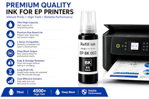 Image of ROHINK 003 Compatible Refill Ink for Epson L3110, L3150, L3250, L3252, L3115, L3116, L3101, L3210, L3215, L3216, L3151, L3152, L3156, L5190 Printers(003 Black Pack 3)