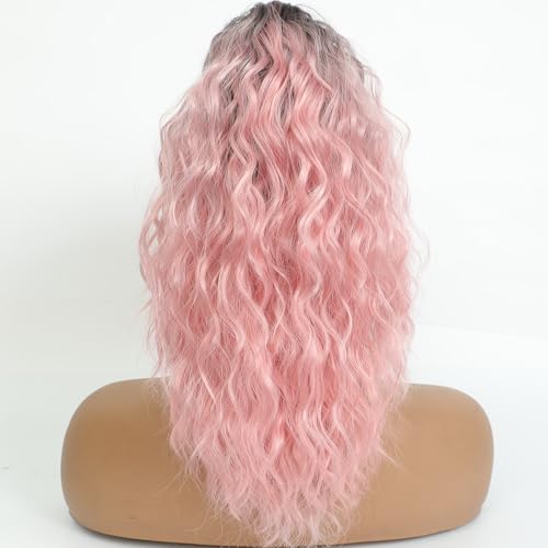 Image of Claw Clip Ponytail Extension 16In Long Wavy Curly Hair,Ombre Pink