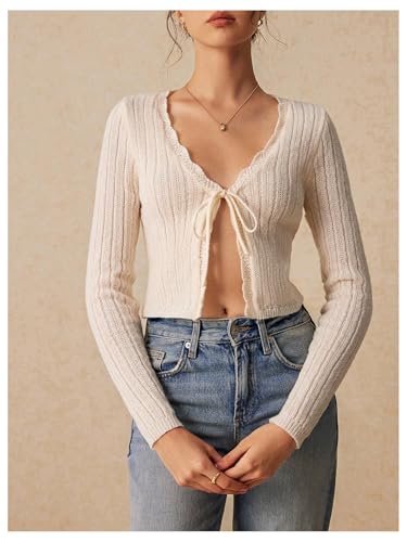 Floerns Women's Long Sleeve Lightweight Cardigan V Neck Tie Front Knitted Sweater2