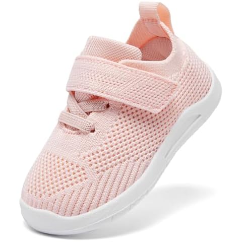 MORENDL Toddler Sneakers Baby Non-Slip Lightweight Breathable Barefoot Shoes Infant Tennis Walking Shoes Pink 12-15 Months Cover