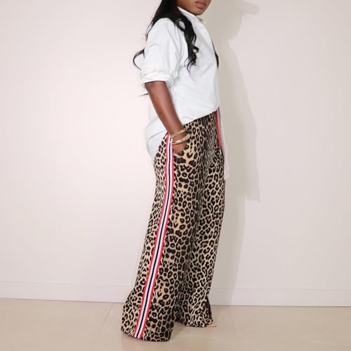 Women's Leopard Print Sweatpants High Waist Long Pants Wide Leg Loose Trousers with Pockets4