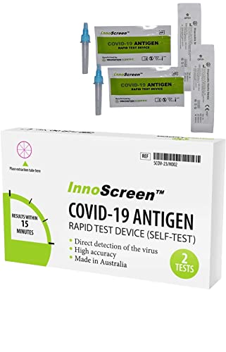 InnoScreen at-Home OTC COVID-19 Test Kit, Self-Collected Nasal Swab Sample, 15 Minute Rapid Results - Single Kit (Includes 2 Tests)