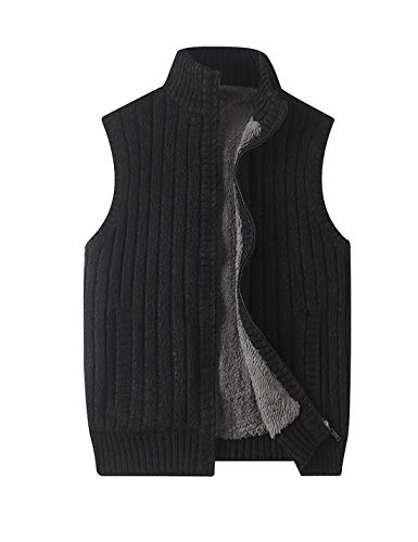 Hongsui Men's V-Neck Sweater Vest Cashmere Blend Knit Loose-Fitting Sleeveless Cardigan (Black, X-Large)