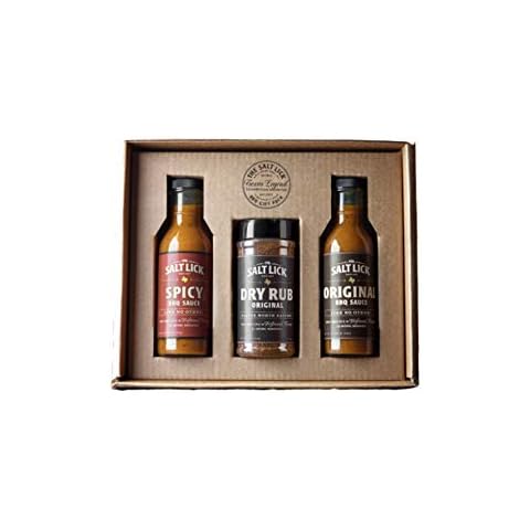 Salt Lick BBQ Sauce and Dry Rub Gift Pack - Driftwood Texas BBQ Sauces and Seasoning Set Original Dry Rub, Original and Spicy BBQ Sauce Cover