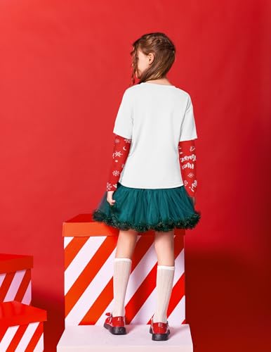 Image of Arshiner Girls Christmas Halloween Long Sleeve Shirts Graphic Stripe Plaid Patchwork Top Tee