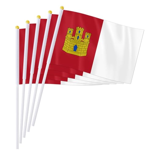 Drapeaux à main Castille-La Mancha 14x21 cm PTEROSAUR pour fêtes et défilés