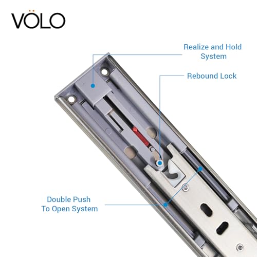 Image of Volo Heavy Duty Drawer Slides, Full Extension Ball Bearing Runners | Pack of 2 Piece | Channels for Kitchen Cabinets, Wardrobes, and Dressers (Push to Open, 18 Inch)