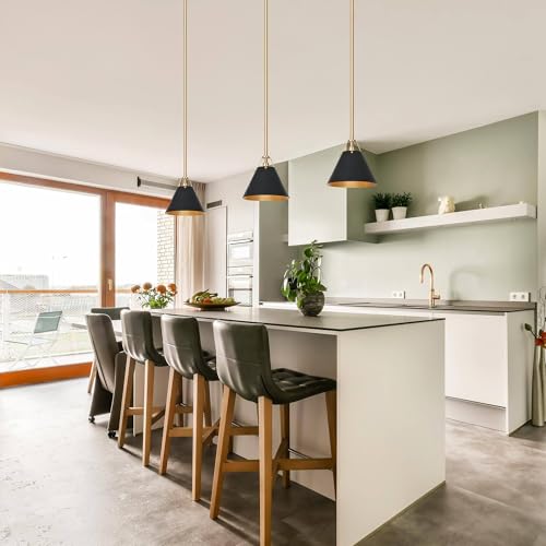 Uolfin Modern Pendant Light Fixtures, 1-Light Black and Gold Farmhouse Pendant Lighting for Kitchen Island, 7.9’’ Dia Vintage Hanging Kitchen Island Lighting for Dining Room, Hallway, Foyer, Bedroom - Image 2