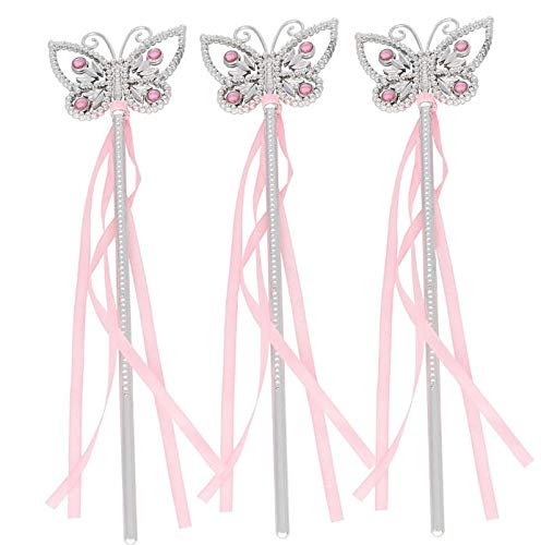 Tvoip 5Pcs 13 Inches Butterfly Princess Fairy Wand Girls Magic Ribbons Wands Streamers Costume Fancy Dress Props Pink Bachelor Party Favor