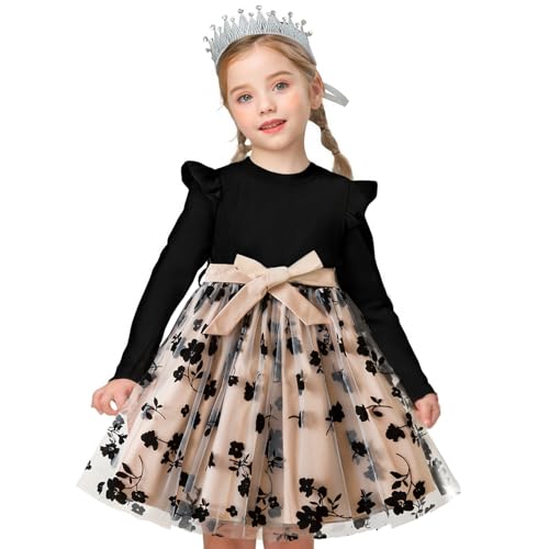 NNJXD Toddler Girl Polka Dotted Multilayer Ruffled Long Sleeve Tutu Party Dresses