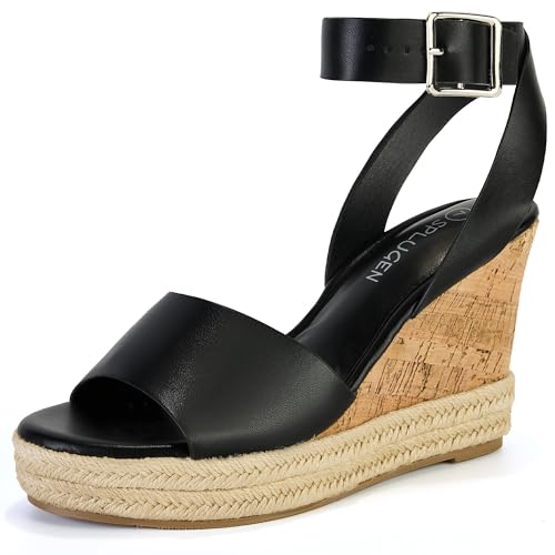 Yavero Women's Espadrille Wedge Sandals Open Toe Platform Sandals with Ankle Strap Stylish Cork Wedges for Summer