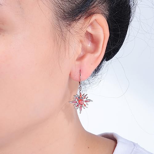 CiNily Sun Dangle Earrings 14K White Gold Plated Created Red/White Fire Opal Drop Hoop Earrings Orange/Yellow Garnet Earrings Trendy Jewelry Gifts for Women Graduation Party2