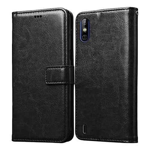 Image of Flip Cover Compatible for Tecno Spark Go | Premium Leather Finish | Inbuilt Pockets & Stand | Flip Cover Back Case for Tecno Spark Go (Black)