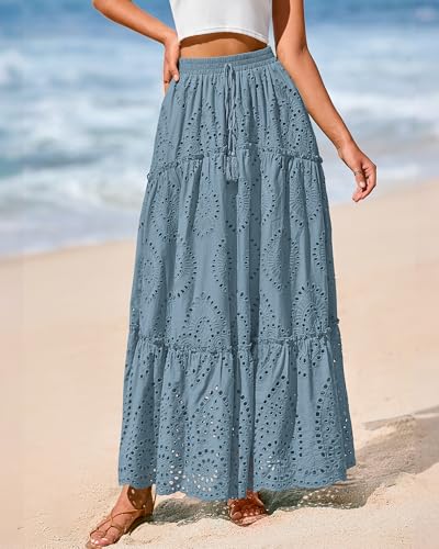 Image of BTFBM Eyelet Long Skirts for Women Beach Vacation