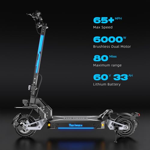 Image of V3 Ultra Fast Electric Scooter for Adults, 6000W Dual Motor, 65+ MPH, 60V 33AH Long Range Up to 80 Miles, 11 inch Off-Road Tires, Foldable E-Scooter with Steering Damper