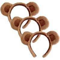 Funngy Diadema con Orejas de Oso, 3 PCS Marrón Suave, Diadema de