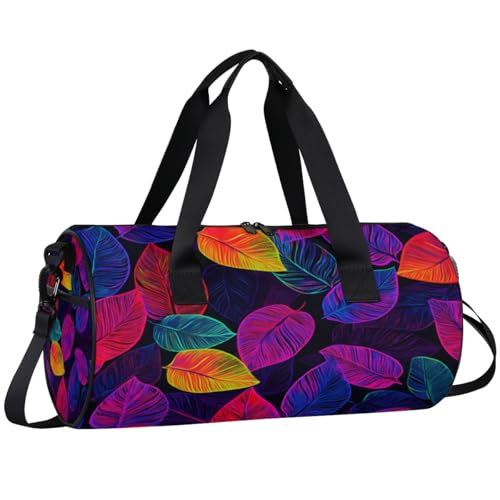 Purple-reddened Leaves Round Barrel Sports Fitness Bag, Travel Luggage Bag, Reusable Handbag, Suitable For Men and Women