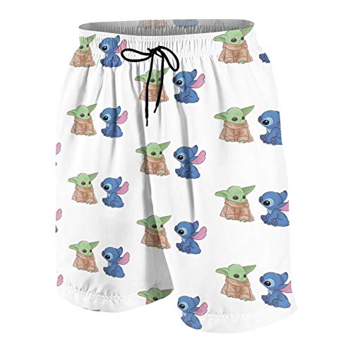 wostyc Stitch Baby Yo-da Boys Teens Swim Trunks Quick Dry Beach Shorts Summer Surfing Board Shorts Beach Bathing Suits