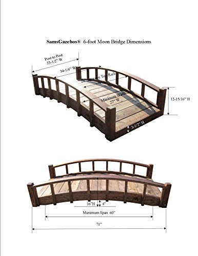 SamsGazebos Moon Bridges Japanese Style Arched Wood Garden Bridges, 6-Feet, Brown