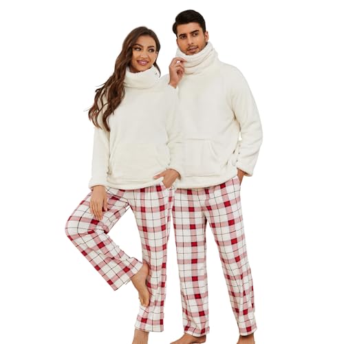 U2SKIIN Matching Pajamas for Couples Plaid Ultra Soft Plush Pajamas Set Pullover Winter Plush Pjs Cozy Warm Sleepwear