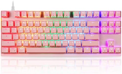 Motospeed Professional Gaming Mechanical Keyboard RGB Rainbow Backlit 87 Keys Illuminated Computer USB Gaming Keyboard for Mac & PC Pink