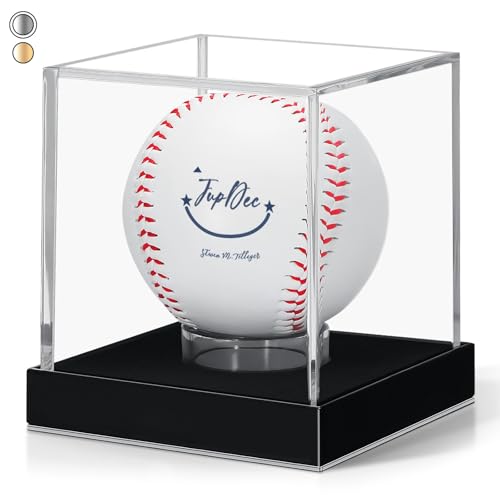 Image of JupDec Baseball Display Case for Single Autograph Ball, Clear Acrylic Cube Baseball Holder with Velvet Interior, UV Protected Stand Box with Durable Base, Ideal Gift for Sports Fans, Silvery, 1 Pack