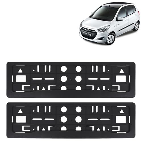 Image of KINGSWAY I10 Car Number Plate Frames for All 2010 to 2013 Models of Hyundai Car Registration Plate Holders, Black Licence Plate Covers (Front and Rear), Universal Size 51.5 x 14.5 cm