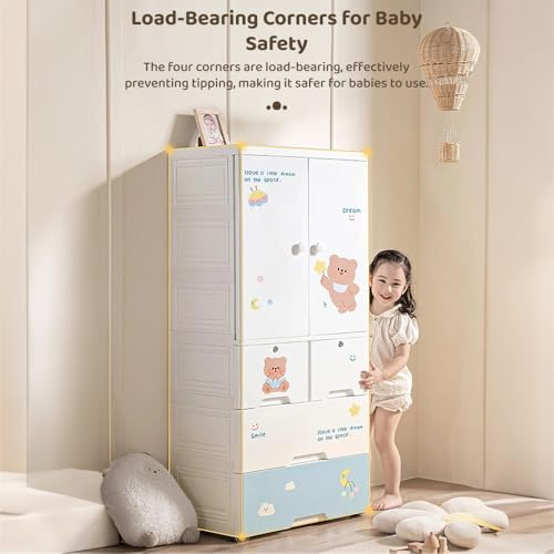 Image of StarAndDaisy Kids Wardrobe /Multifunctional Collapsible Plastic Wardrobe /Almirah for Kids- Storage Cabinet - Dustproof Baby /Wardrobe Organizer for Clothes, Toys -StarLion