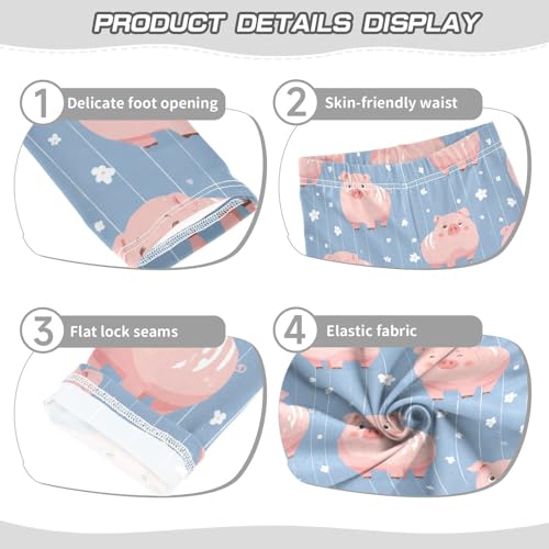 Girls Leggings Flower Pig Blue Kids Length Leggings Pants Athletic Yoga Pants Toddler Tights Trousers 4T3