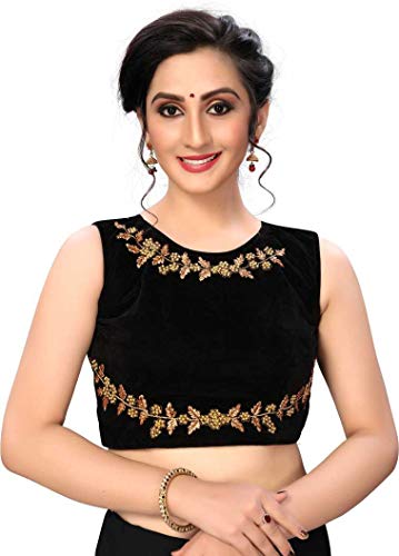 Anantdiva Women's Silk Blouse for Sarees - Indian Saree Blouse for Women Readymade Crop Top Choli Sari Blouse (Black)