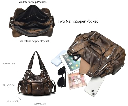 Image of Worldlyda Crossbody Bags for Women Large Tote Soft Leather Purses Washed Y2K Hobo Vintage Handbag Shoulder City Bag